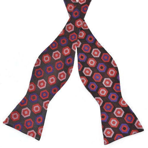 Pensee Mens Self Bow Tie Classic Dark Brown & Red & Purple Plaids Silk Bow Ties