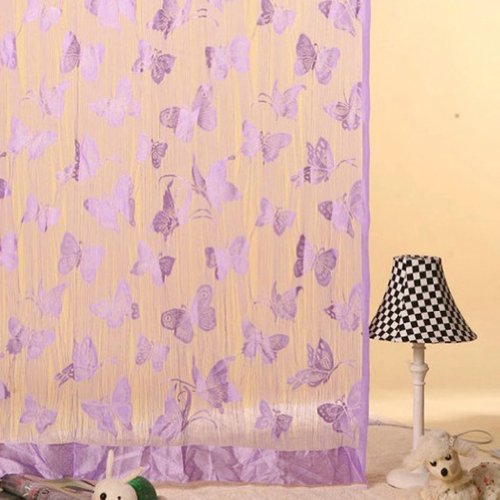Butterfly Pattern Tassel String Door Curtain Window Room Curtain Divider Scarf Purple