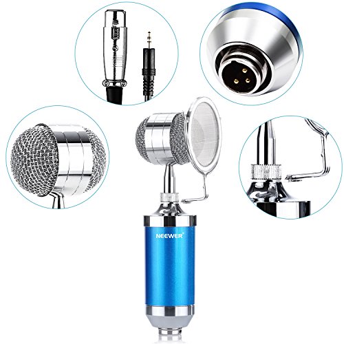 Neewer Broadcasting and Recording Microphone Kit includes: (1)Microphone with Build in Pop Filter+(1)Shock Mount +(1)3.5mm Male to XLR Female Microphone Cable(Blue)