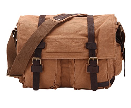 Messenger Bag Leather Canvas Bookbag Laptop Bag + DSLR SLR Camera Shoulder Bag