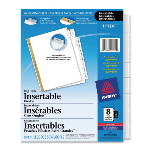 Avery WorkSaver Big Tab Insertable Dividers, 8-Tabs, 1 Set (11124)