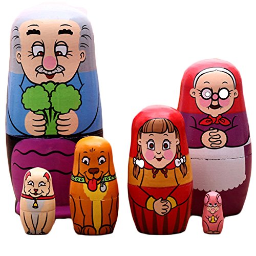 Joyoldelf Set of 6pcs Wooden Russian Nesting Dolls Matreshkas Novelty Toys - Cartoon