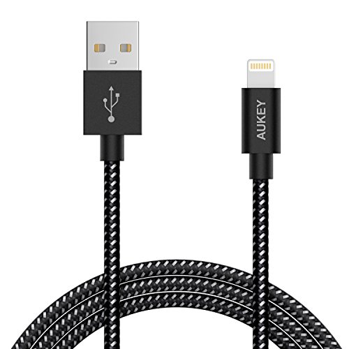 AUKEY Lightning Cable [ Apple MFI Certified ] Nylon Braided 3.9ft / 1.2m Sync & Charging Apple Lightning Cable for iPhone 6 / 6s / 6 Plus / 6s Plus, iPhone 5 / 5s / 5c, iPad Air 2 - Black