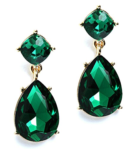 Heirloom Finds Faceted Green Crystal Teardrop Dangle Earrings in Gold Tone