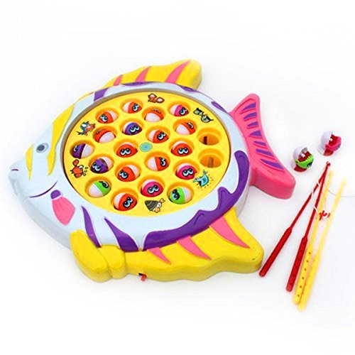 Electronic Lovely Fishing Board Game Toy Set for Best Gift for Kids Boys Girls Fish Shape Board with 21 Fishes 4 Fishing Rods and Music for Educational Learning