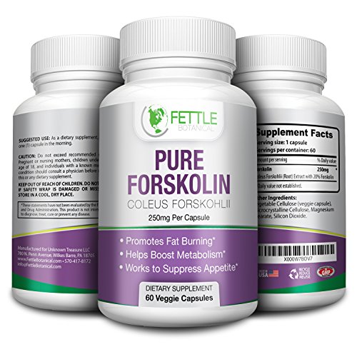 Pure Forskolin Extract - 250mg 60 Capsules Lose Fat Fast Weight Loss Slims Tones Suppresses Appetite Boosts Energy for Women & Men Ignites Metabolism Highest Grade & Antioxidant By Fettle Botanical