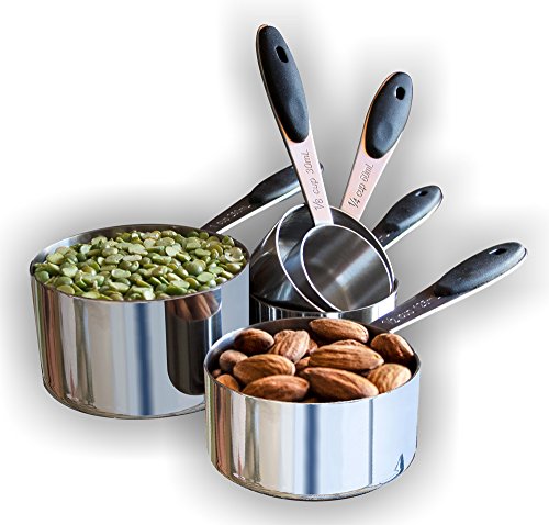 Measuring Cups - 5 Piece Set - Stainless Steel Engraved in USA and Metric Sizes - Quality Metal.
