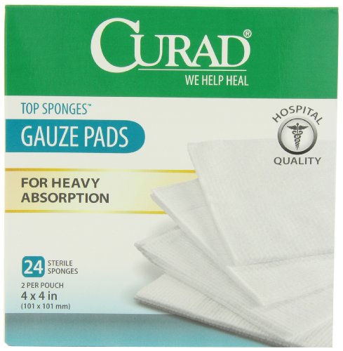 Curad Top Sponge, 4 Inches X 4 Inches, 2 Pad/Pouch, 24 Count (Pack of 3)
