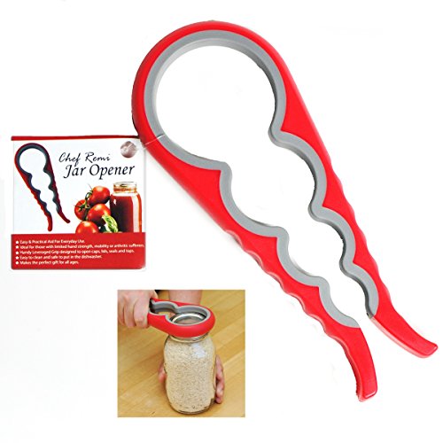 Chef Remi Jar Opener - Award Winning Kitchen Tool To Remove Stubborn Lids, Caps and Bottles - Designed For Small Hands, Seniors or Anyone Who Suffers From Arthritis - Lifetime Guarantee