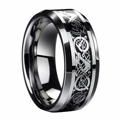 D&J Jewelry Stainless Steel Celtic Dragon Men's Wedding Band Engaement Ring Size 9 STR15