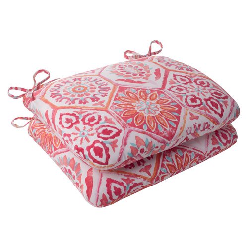 Pillow Perfect Indoor/Outdoor Summer Breeze Rounded Seat Cushion, Flame, Set of 2