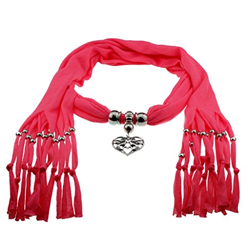 Punch Pink Cotton Scarf Shawl in Silver with Vintage Elegant Heart Shape with Love Birds Inside Pendant