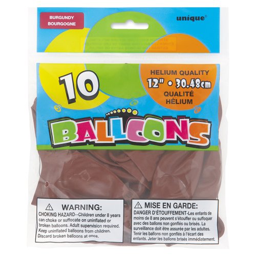 12 Latex Burgundy Balloons, 10ct