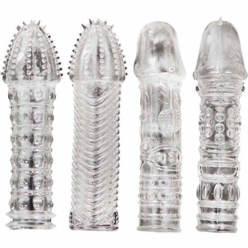 Eastern Delights Elite Crystal Penis Sleeve Cock Enlarger Extender Extensions for Men, 4PCS SET