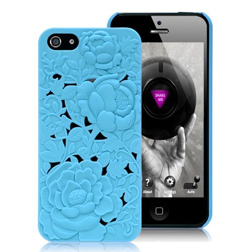 niceeshop(TM) Blue 3D Rose Flower Carving Hard Case Cover for iPhone5 5S+Screen Protector
