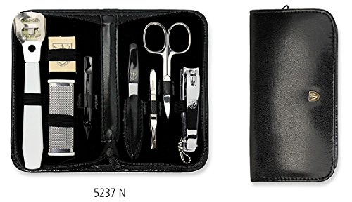 THREE SWORDS • Exclusive 8-Piece Manicure, Pedicure and Grooming set • Synthetic leather black • basic-standard quality