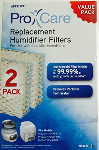 Pro Care Replacement Humidifier Filter OFT813VP 2 Pack For Use With Cool Mist Humidifiers Fits Models: ProCare PCCM-832N, PCCM-840 & Relion RCM-832N, Robitussin, Duracraft, Sesame Street & Many More (See List)