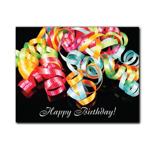 POSTCARDS: Birthday - Curly Ribbons, Box of 50 postcards