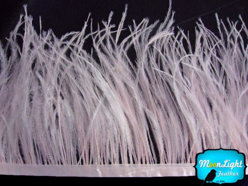 Moonlight Feather , Baby Pink Ostrich Fringe Trim Feather - 4 Inch Strip of Ostrich Feathers