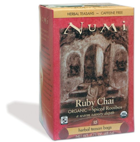 Numi Organic Tea Ruby Chai - Spiced Rooibos, Herbal Teasan in Teabags, 18-Count Box (Pack of 6)