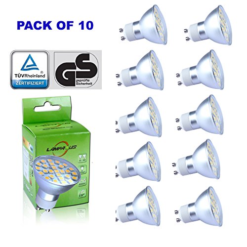 Lampaous Pack of 10 5W Gu10 LED dimmable Cool White 450 lumens 50 Watt Gu10 Bulb Replacement
