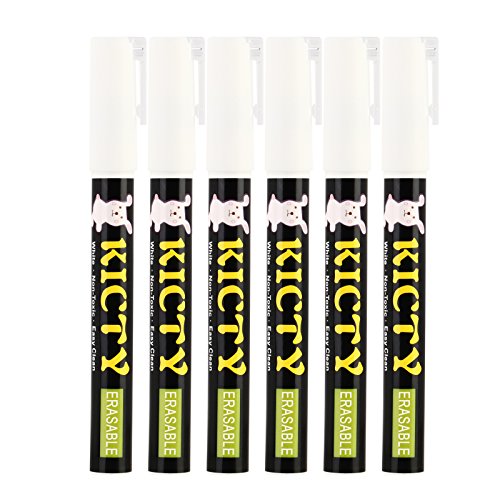 Kicty® Chalk Markers - 6 PCS White Liquid Chalk Marker Pen with 3mm Fine Tip - Perfect for Chalkboards, Bistro, Windows, Glass, Labels, Whiteboards