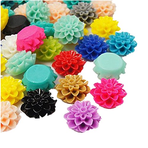 Pandahall 20-pc Flower Resin Cabochons Mixed Color, 15mm in Diameter, 8mm Thick