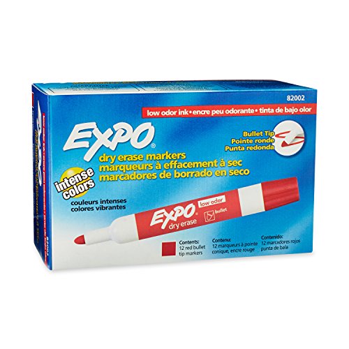Expo 2 Low-Odor Dry Erase Markers, Bullet Tip, 12-Pack, Red