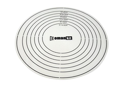 Homankit Silicone Baking Mat for Pizza or Pie Dough, Round Non-Stick Silicone Baking Mat/ Pastry Mat/ Rolling Dough Tools with Measurements, 11.6-inch