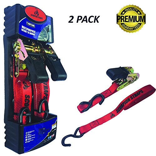 Ratchet Straps By Scorpion Straps 1 x 10Ft - 2 PACK - Best tie downs for your Motorcyle, Atv, Kayak, Surfboards - Break Strength 1500lb - Work Limit 500Lb Get Better Tension than cambuckle or Lashing straps- Reliable and Strong
