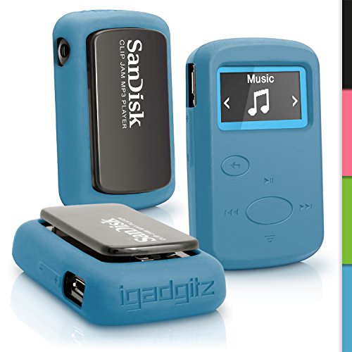 iGadgitz Blue Rubber Silicone Case for Sandisk Sansa Clip Jam MP3 SDMX26-008G (2015) Gel Skin Cover
