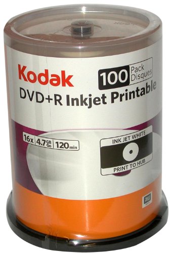 Kodak 52499 4.7GB DVD+R  Ink Jet Printable Dvd'S, White (100 - Pack)