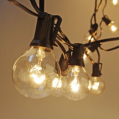 Opoway Patio Lights Globe Party string light G40 Decorative Indoor Outdoor Lighting for Garden Patio Backyard Bedroom christmas party warm white with 25 clear bulbs 25ft