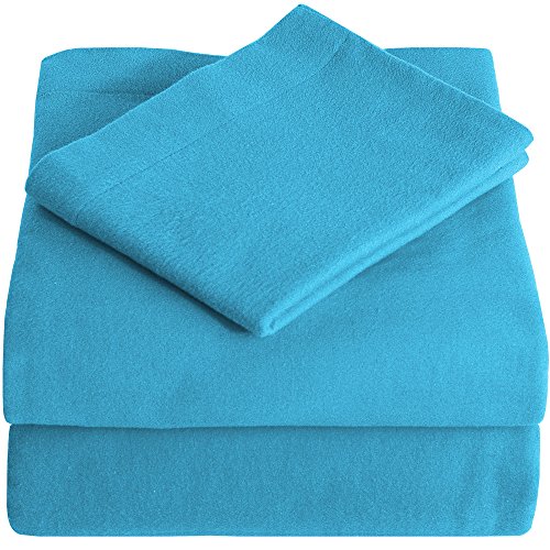 Heavyweight 100% Cotton Flannel Sheet Set Twin XL Extra Long (Twin XL, Aqua Blue)