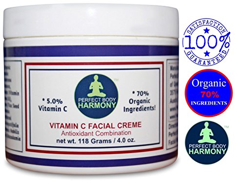Best Anti Aging Facial Creme & Face Cream Moisturizer with Vitamin C ! * Reduce Appearance of Wrinkles With 70% Organic Ingredients, 4.0 oz Jar, SULFATE & PARABEN FREE! No Animal Testing!