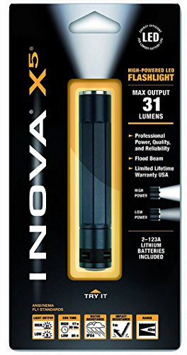 Inova X5DM-HB High/Low Mode Flashlight with 3 Position Switch and 5 White LEDs, Black