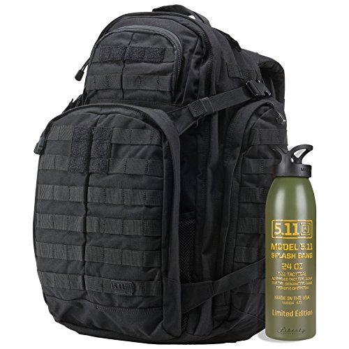5.11 Tactical Series Rush 72 Backpack with Green Splash Bang Aluminum Water Bottle, Black