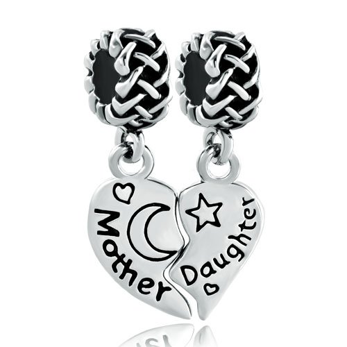 1 Pair Mother Daughter Heart Love Stars and Moon Charm For Snake Chain Charm Bracelet