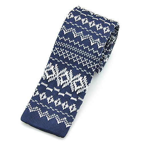 PenSee Casual Mens Navy Blue & White Slim 2.16 Skinny Knit Tie
