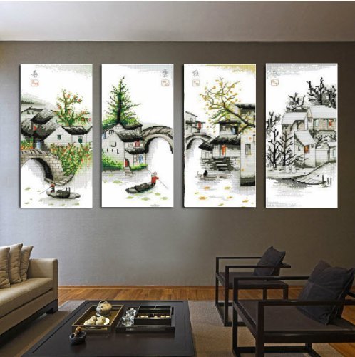 New Chinese style Cross Stitch 4 Seasons of Water Village for a set