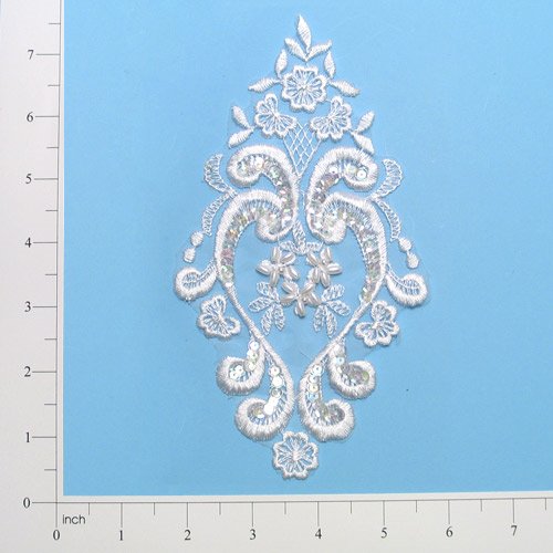 Bridal Vase Lace Applique with Flowers - White<br><font color=#FF0000>*On Sale*</font><br>