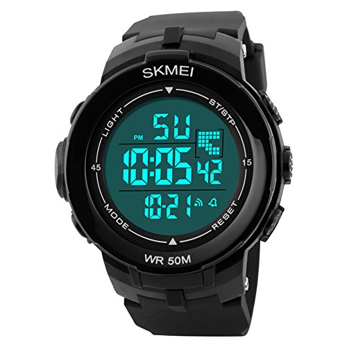 Aposon Men's Digital Electronic Sport Watch Multifuntional 24H Military Time Quartz Waterproof Casual LED Back Light with Simple Large Numbers 164ft 50M Water Resistant Calendar Day and Date - Black