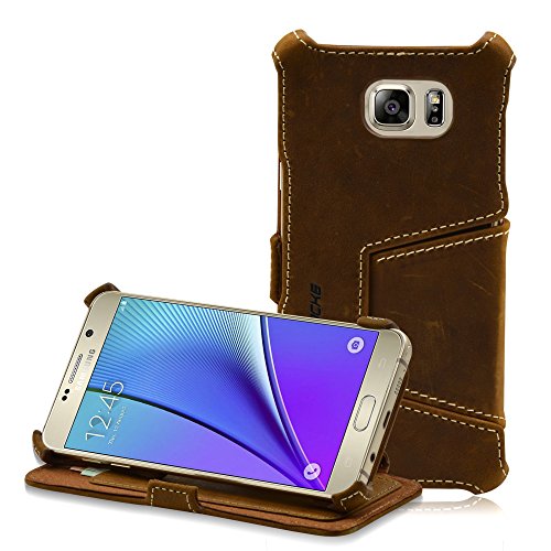 MANNA UltraSlim Samsung Galaxy Note 5 Case Book Folio Cover Wallet | Easy Stand & Card Slot | Genuine Nubuck Leather | Vintage Brown
