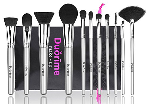 Duorime Beauty Essential 12 Pcs Silver Makeup Brush Set