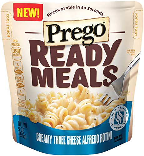 Prego, Ready Meals, 9oz Pouch (Pack of 4) (Choose Flavors Below) (Creamy Three Cheese Alfredo Rotini)