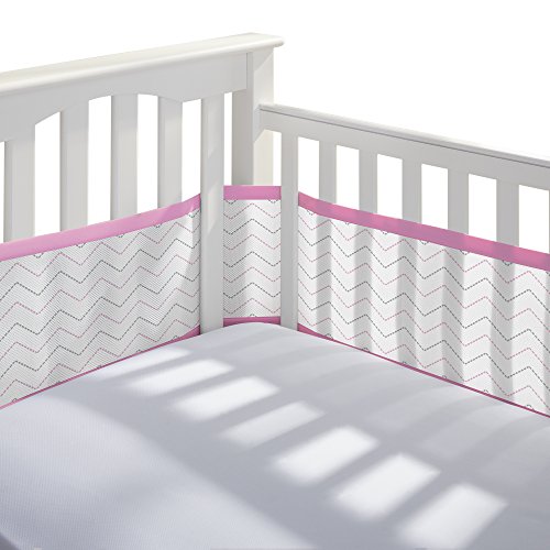 BreathableBaby Mesh Printed Crib Liner, Pink/Gray Chevron