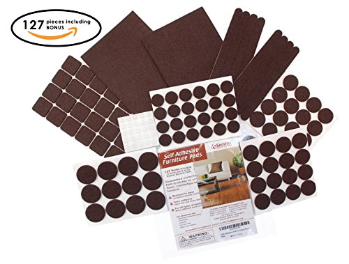 Heavy Duty Felt Pads Large Set - 127 pieces Thick High-Density Self-Adhesive Felt Furniture Pad Pack including Bonus Rubber Bumper Pads - Brown Floor Protectors for Wood, Hardwood and Laminate Floors