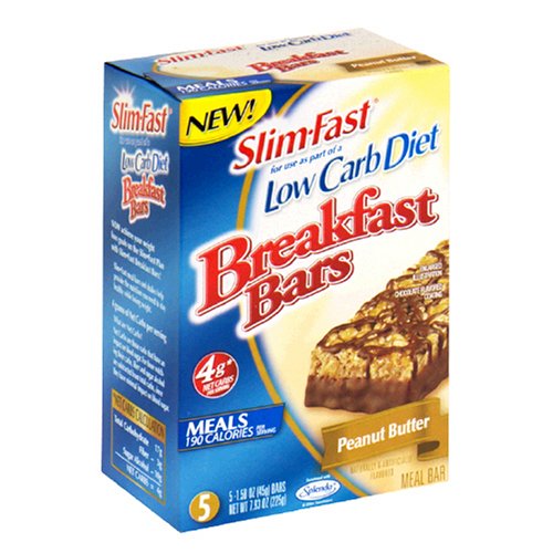 Slim-Fast Low Carb Breakfast Bars, Peanut Butter, Case Pack (Six Boxes of 5 Bars (30 Bars))
