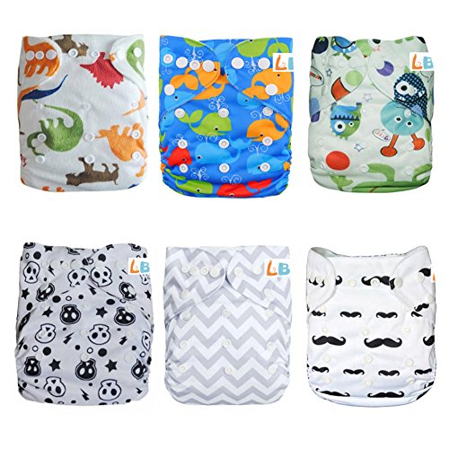 LBB(TM) Baby Resuable Washable Cloth Pocket Diaper With Adjustable Snap,6 pcs+ 6 inserts