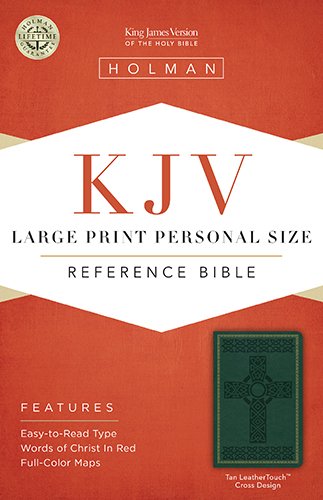 KJV Large Print Personal Size Reference Bible, Green Cross Design LeatherTouch